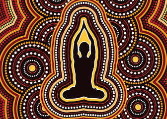 Fototapeta na wymiar Illustration based on aboriginal style of dot background. Fitness and meditation concept