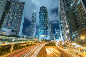 Fototapeta na wymiar traffic in central district of Hong Kong city at night