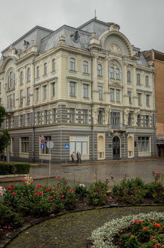 Jewish house - famous landmark of Chernivtsi, Ukraine. Bukovina, Eastern Europe. Travel vacation concept. Translation: "Central Palace of Culture"