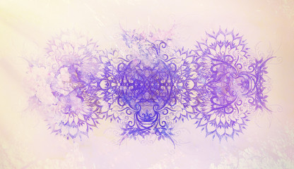 color ornamental mandala and softly blurred watercolor background.