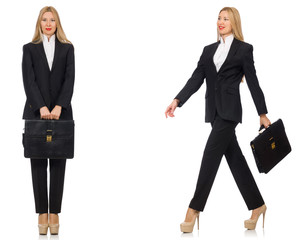 Young businesswoman with briefcase isolated on white 