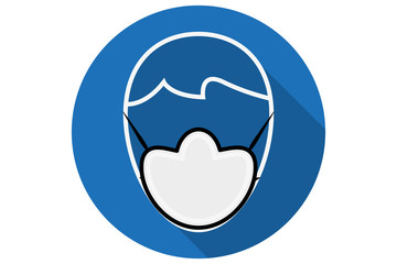 Icono azul con mascarilla blanca para la boca.
