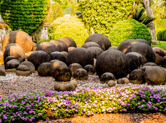 Luxury landscape design of the tropical garden. Beautiful view of tropical landscape