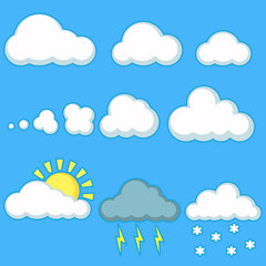 Set of clouds with different weather on a blue.