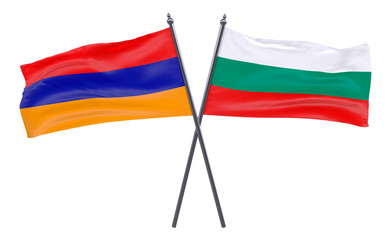 Armenia and Bulgaria, two crossed flags isolated on white background. 3d image