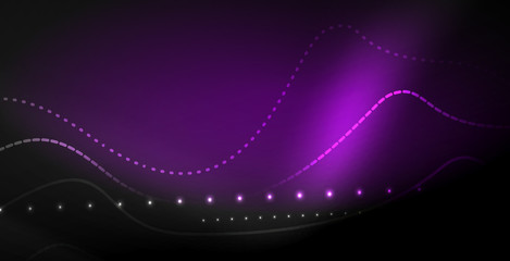 Glowing abstract wave on dark, shiny motion, magic space light. Techno abstract background