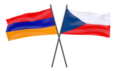 Armenia and Czech Republic, two crossed flags isolated on white background. 3d image