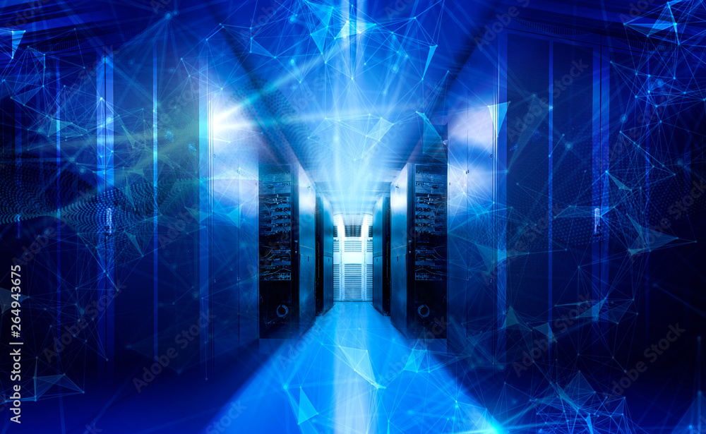 Aufkleber abstract technology big data neon blue visualization 3d rendering
