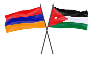 Armenia and Jordan, two crossed flags isolated on white background. 3d image
