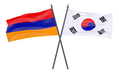 Armenia and South Korea, two crossed flags isolated on white background. 3d image