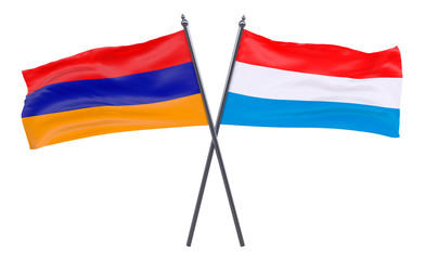 Armenia and Luxembourg, two crossed flags isolated on white background. 3d image