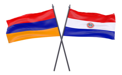 Armenia and Paraguay, two crossed flags isolated on white background. 3d image