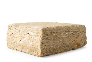 Halva sunflower closeup on a white. Isolated