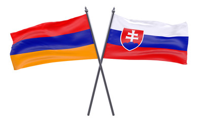 Armenia and Slovakia, two crossed flags isolated on white background. 3d image