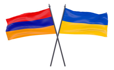 Armenia and Ukraine, two crossed flags isolated on white background. 3d image