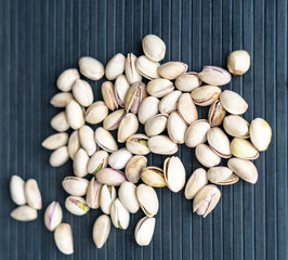 Healthy food  for background image close up pistachios nuts. Texture Nuts on top view mock up pistachio