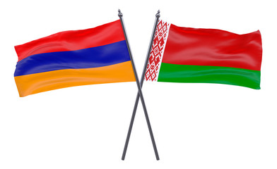 Armenia and Belarus, two crossed flags isolated on white background. 3d image