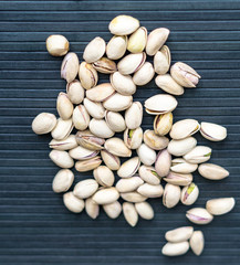 Healthy food  for background image close up pistachios nuts. Texture Nuts on top view mock up pistachio