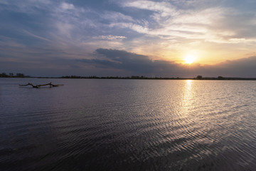 Beautiful evening and sunset on a wide river