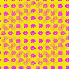 Pink small flowers on the yellow background in seamless patterns. Vibrant and fresh illustration.