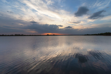 Beautiful evening and sunset on a wide river