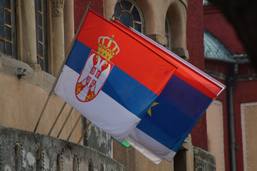 Serbische Nationalflagge - obrazy, fototapety, plakaty