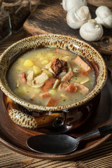 The sour soup made of rye flour.