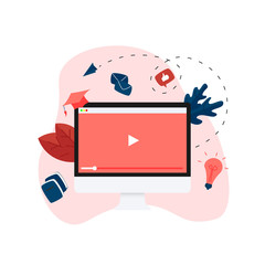 Webinar, internet conference, web based seminar, online education, e-learning flat design concept