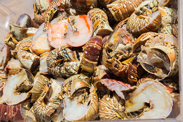  Sliced lobsters for paella. Procurement. Horizontally.