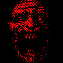 Abstraction zombie face on black background. Red color.