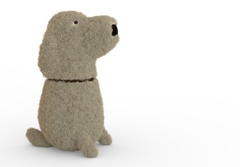 Sitting felt curly dog isolated 3d illustration