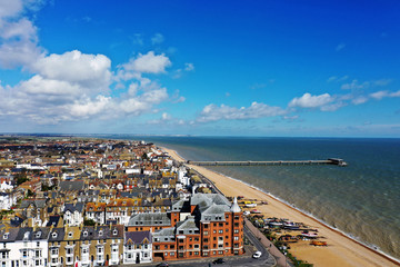 Aerial seaside view of Deal town, Kent, UK