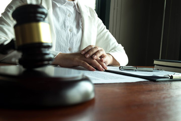 Lawyer working on the table in office. consultant lawyer, attorney, court judge, concept