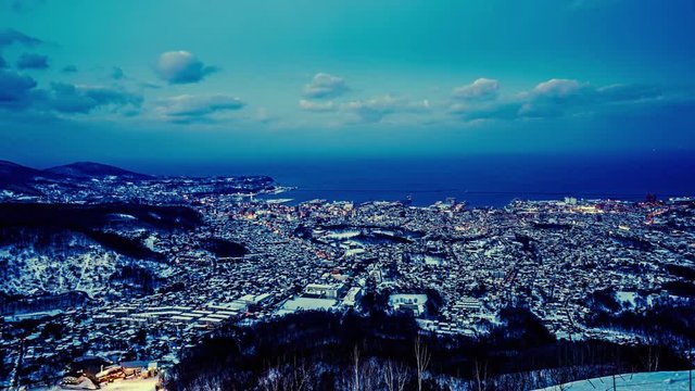 Timelapse of the floating clouds above the Mt.Tengu at evening, Otaru, Japan