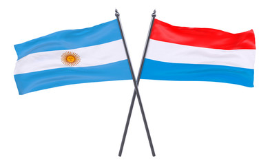 Argentina and Luxembourg, two crossed flags isolated on white background. 3d image