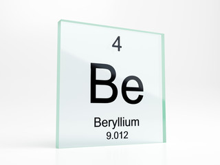 Beryllium element symbol from periodic table on glass icon - realistic 3D render