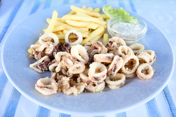 Fried calamari with chips