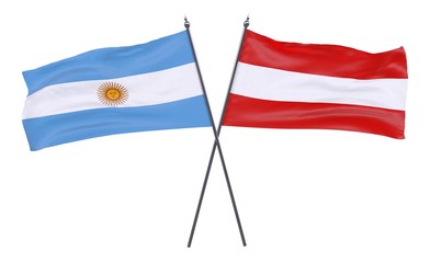 Argentina and Austria, two crossed flags isolated on white background. 3d image