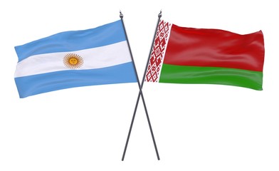 Argentina and Belarus, two crossed flags isolated on white background. 3d image