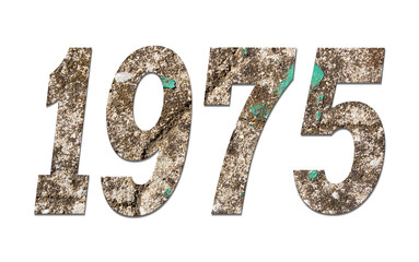 Year 1975  with old concrete wall on white background