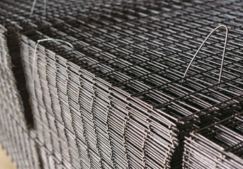 Metal grid. Heavy industry production. Metal rolling plant