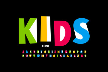 Kids style font design, playful alphabet letters and numbers