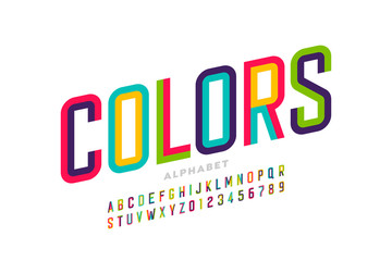 Modern style colorful font design, alphabet letters and numbers