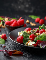Healthy Beet Salad with raspberry, walnuts nuts and feta cheese