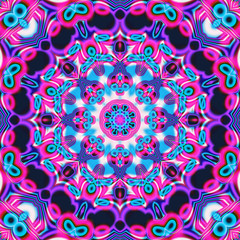 Abstract fractal bandana print. Square pattern design for pillow, carpet, rug, fabrics. Mandala design for silk neck scarf, kerchief, shawl, wrap.