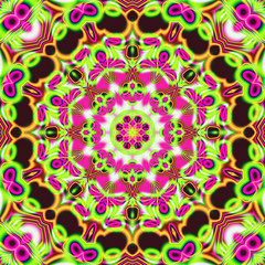 Abstract fractal bandana print. Square pattern design for pillow, carpet, rug, fabrics. Mandala design for silk neck scarf, kerchief, shawl, wrap.