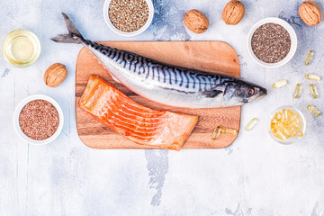 Healthy eating concept. Sources of omega 3.