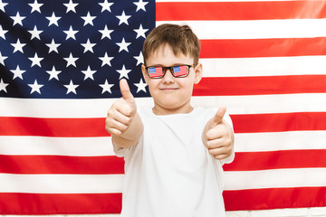happy boy on american flag background