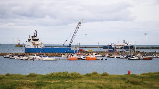Wide view of Peterhead shipping port in Scotland on the North Sea coast