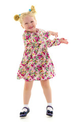 The little girl is jumping fun.